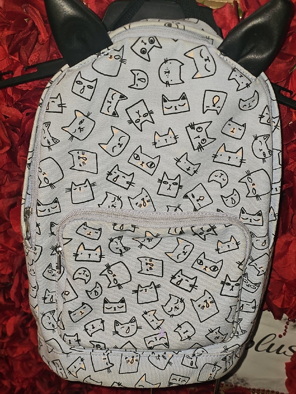 Cat Print Mini Backpack - Lavender & Black Like New